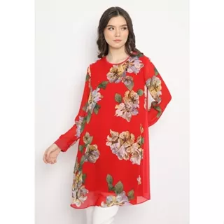 Tunik Motif Bunga Cantik Premium Bahan Sifon Lengan Panjang - Longsleeve Tunic With Flowers Print