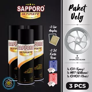 PAKET VELG M57 SPARKLING SILVER SAPPORO ULTIMATE CAT SEMPROT 400 ML CAT MOTOR AEROSOL PYLOX M 57 SILVER METALLIC METALIC METALIK 9180 PERAK PILOKS PILOX PILOK DITON PREMIUM SAPORO SAMURAI SHOGUN MEDAN BINJAI SUMATERA