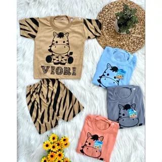 Stelan baju bayi laki laki perempuan lucu murah motif zebra viori setelan PENDEK 3-12 bulan(one size)