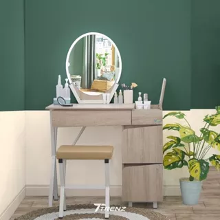 Trenz Furniture - meja rias minimalis Bulat dan Lampu LED Laci Skincare Meja make up Minimalis Matkens Turin
