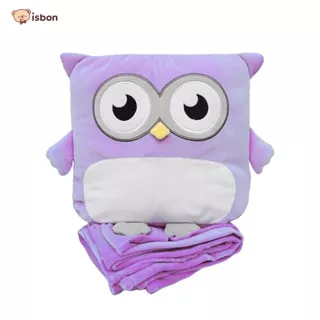 Balmut bantal selimut anak bayi motif burung hantu warna ungu purple bahan premium karakter owl yang cocok untuk balmut perjalanan kendaraan di mobil ataupun kereta api-istana boneka