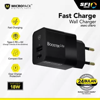 Micropack Wall Charger Booster Lite USB A + USB C PD Max Output 18W - MWC-218PD