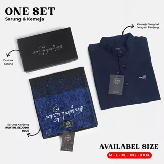One Set Sarung Kanjeng Motif KUNTUL BLUE & Kemeja Sanghai Lengan Panjang CF