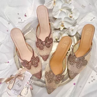 Rose Gold Selop Sandal Sepatu Pesta Wanita Block Heels 5cm AVEDA
