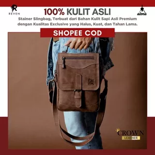 Tas Pria Selempang Slingbag Cowok STAINER Sling Shoulder BAG Bahan Kulit Sapi Asli Full 100% Original by Crown Leather CrownLeather Store