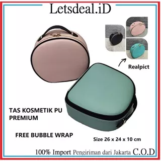 New Tas Kosmetik Tas Make up Oval PU Premium Beauty Case