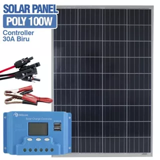Suksestech Panel Surya 100 Watt Solar Panel Poly Solar + Controller 10A 20A 30A POLY 100W BIRU