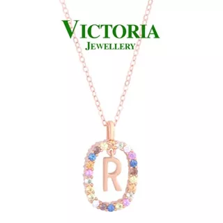 Liontin Berlian Inisial R Batu Sapphire + Kalung Victoria Jewellery