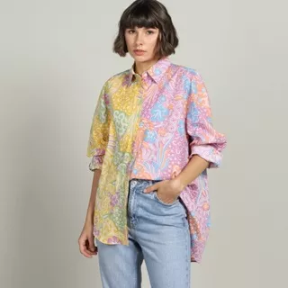 SOKA Color Block Long Sleeve Batik HONG Shirt Sekouwit in Pink&Yellow