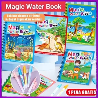 Buku Mewarnai Ajaib / Magic Water Book / Mainan Edukasi Doodle Book Painting Set dengan Spidol / Buku Gambar Magic__EL