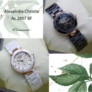 Alexandre Christie Ac 2807 Rosegold White / Black Ceramic Jam Tangan Wanita Original