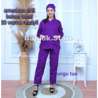 baju jaga/baju oka/baju ok/baju medis/baju perawat lengan panjang/baju scrub/baju seragam dokter/american drill/baju oka jumbo 5l/baju gown/baju ok joger