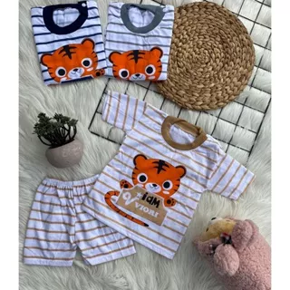 stelan baju bayi laki laki perempuan lucu murah motif MACAN SALUR PENDEK 3-12 bulan