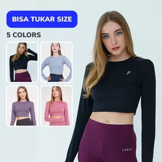 Forge Activewear - Rebel Baju Olahraga Wanita - Kaos Olah Raga Crop Top Gym Yoga Senam Lari Run Zumba Jogging Training Sportswear Sports Wear Pakaian Atasan Tshirt Lengan Panjang Long Sleeve Sport Dewasa Remaja Premium Cewek Polos Casual Hitam M L XL XXL