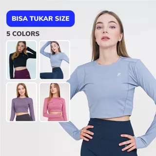 Forge Activewear - S Rebel Baju Olahraga Wanita - Kaos Olah Raga Crop Top Gym Yoga Senam Lari Run Zumba Jogging Training Sportswear Sports Wear Pakaian Atasan Tshirt Lengan Panjang Long Sleeve Sport Dewasa Remaja Premium Cewek Polos Hitam M L XL XXL