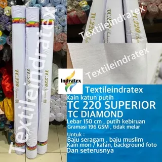 ( per 1 roll ) kain katun jepang putih polos tebal TC 220 DIAMOND lebar 150 cm si 54 meter bahan baju hem kemeja atasan seragam sekolah kerja putih kerudung jilbab hijab bergo spanduk lukis pecel lele mori kafan sarung lapisan bantal guling layar craft