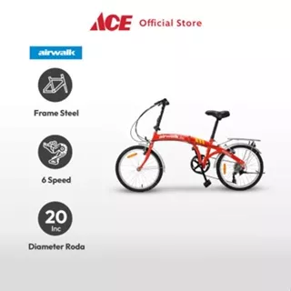 Ace Airwalk Expresso Sepeda Lipat 20 inci 6-Speed - Merah Perlengkapan Olahraga Sepeda Compact Foldable Folding Bike