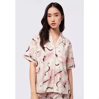ET CETERA Printed Lounge Top with Pajama Collar