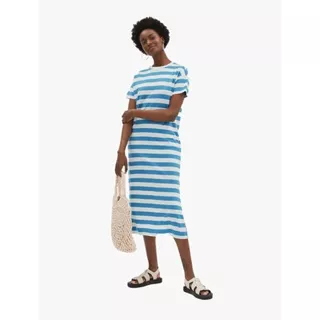 M&S - Dress Wanita - Pure Cotton Striped Midi T-Shirt Dress