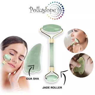 Jade Roller & Gua Sha / Alat Pijat Muka Wajah Facial Massager - Jade roll + Guasha