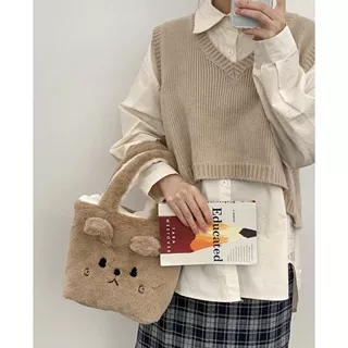 GEOMI Duri Bear Tote Bag Reversible Aesthetic Tas Bulu Besar Jinjing Pundak Korea Style