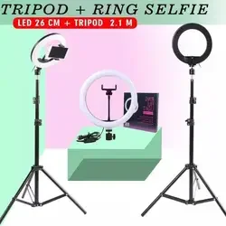 Paket komplit tripod 2 meter + ring light 26cm Lampu selfie Live Tiktok