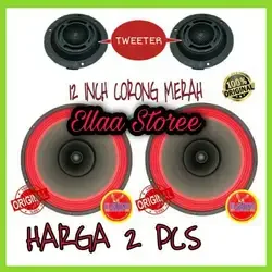 Promo 2 Pcs Speaker Full Range Elsound 12 Inch Corong Merah +2 Tweeter