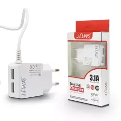 GilaDiskon Charger Travel JAWS 3.1A kabel micro USB dan 2 lubang USB Fast Charger Hemat Listrik Putih Best Seller COD Promo Termurah