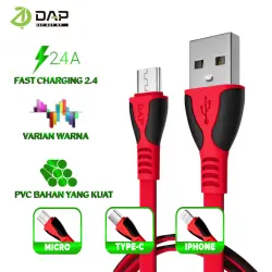 DAP Kabel Data Android Iphone Type-C Micro USB Lightning 25cm Fast Charging 2.4A Garansi Resmi 1 Tahun 1PCS - DP 25 Series