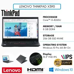 LENOVO THINKPAD X390 ORIGINAL & BARU [CORE I5-8265U / 8 GB / SSD 256 GB ATAU 512 GB / BACKLIGHT KEYBOARD / 13.3" FHD IPS / BLACK / WINDOWS 10 PRO ORIGINAL]