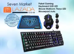 Paket Gaming Keyboard G20 LED. Mouse Mallom 7 Keys LED. Mousepad Aula