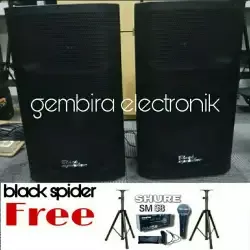 Speaker aktif pasif 15 inch black spider Profesional free stand dan mic shure original