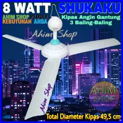 SKU 3008 Shukaku Kipas Angin Gantung 8 Watt Mini Fan 3 Baling-Baling Adem Ceiling Hanging Fan – Putih