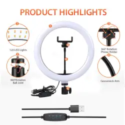 Caseonsale - RING LIGHT LED Selfie Vlogger Live TikTok (LED + TRIPOD 2.1M+ HOLDER HP + TRIPOD MEJA)- 1 Set Paket Komplit Siap Pakai