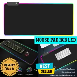 Gaming Mouse Pad Glowing RGB LED High Precision 300x780x4mm Tatakan Alas Mause Keyboard Key Board Computer Mousepad Laptop Aksesoris Komputer PC Meja Aesthetic Besar Lebar Panjang Jumbo Anti Slip Mosepad Mouseped Mouspad Mouspet - Black