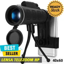 Lensa Tele Zoom HD 40X60 untuk Smartphone with Mini Tripod and Mount Universal Lensa Pembesar Zoom Lens Teleskop Monokular Fotografi Outdoor Pengambilan Gambar Jarak Jauh Aksesoris Gadget Handphone Phone Foto Photographer Photo Accessories s7035 - Black