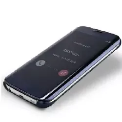 Case Samsung Galaxy J7 Prime Flipcase Flip Mirror Cover S View Transparan Auto Lock Casing Hp- Black