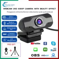 Webcam PC Full Hd 1080p Web Cam Wide Angle View Kamera USB Komputer Webcam Laptop dengan Mikrofon Fokus Otomatis untuk Youtube Web Camera
