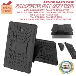 Ready Stok - Armor Hard Soft Case  Samsung Galaxy Tab A S2 S3 S4 3 4 10.1 10,1 8.0 8,0 9.7 9,7 7.0 7,0 8 7 A8 A7 Lite A6 2016 2017 Rugged Defender Casing Shockproof Hybrid Heavy Duty Tough Kickstand Cover Dual Layer Hardcase Softcase Kesing TPU + PC