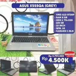 Laptop Asus X555QA AMD A12-9720P Ram 8 GB HDD 1 TB+SSD 128 GB 15 Inch Second Bekas Murah Garansi