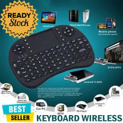 Keyboard Wireless 2.4GHz dengan Touch Pad & Fungsi Mouse Key Board Tanpa Kabel Nirkabel Universal PC Laptop Smart TV Televisi Portable Design Portabel Touchpad Media Control Aksesoris Komputer Elektronik Battery Powered Bentuk Kecil s7907 - Black