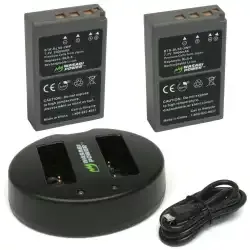 Wasabi Power Battery 2-Pack & Dual Charger for Olympus BLS5, BLS50, OMD EM10, EPL, EPM, Stylus 1
