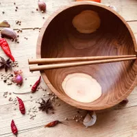 Mangkok mie/nodle bowl kayu jati size 20x7cm natural finishing