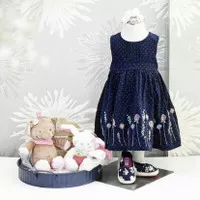 baju bayi perempuan/dress bayi/ dress kodorai navy polka pink bordir - Newborn