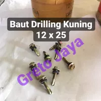 ( 12x25 ) Baut Drilling Kuning Self Drill Roofing Baja Ringan Galvalum