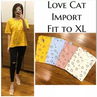 Blouse import Love Cat lengan pendek oversize / Blouse size jumbo