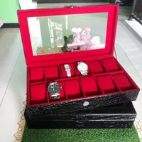 Kotak Jam | Tempat Jam Tangan Isi 12 Croco Hitam Merah