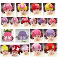 Topi Kupluk Rajut rambut palsu wig Bayi Anak Perempuan - Pink