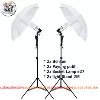 Paket Studio Foto Payung Putih Plus Light Stand dan Bohlam - 2 pcs