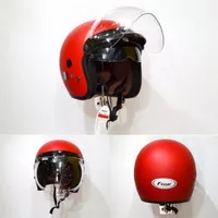 Helm bogo retro fino barcode double visor merah ferrari dop original